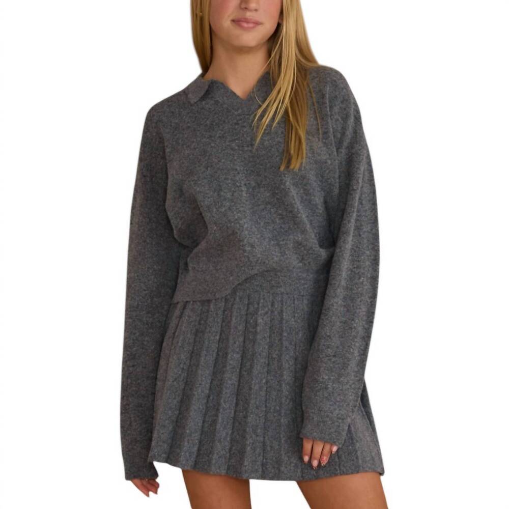 NEW RYLEE + CRU girls collared sweater in heathered grey